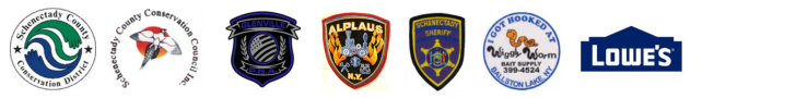 Schenectady County Conservation District, Schenectady County Conservation Council, Glenville PBA, Alplaus FD, Schenectady County Sheriff, Wiggly Worm Bait Supply, and Lowes