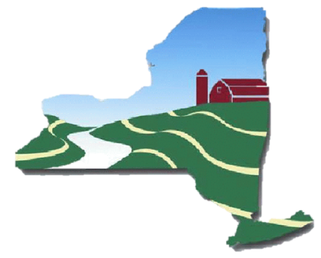 logo: outline of New York State with farmland, a river, and red barn on the horizon.