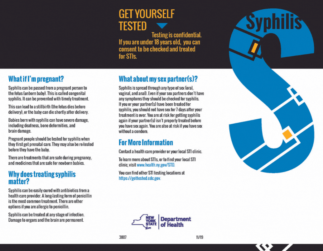 Gif of New York State Syphilis Brochure. Click to download PDF