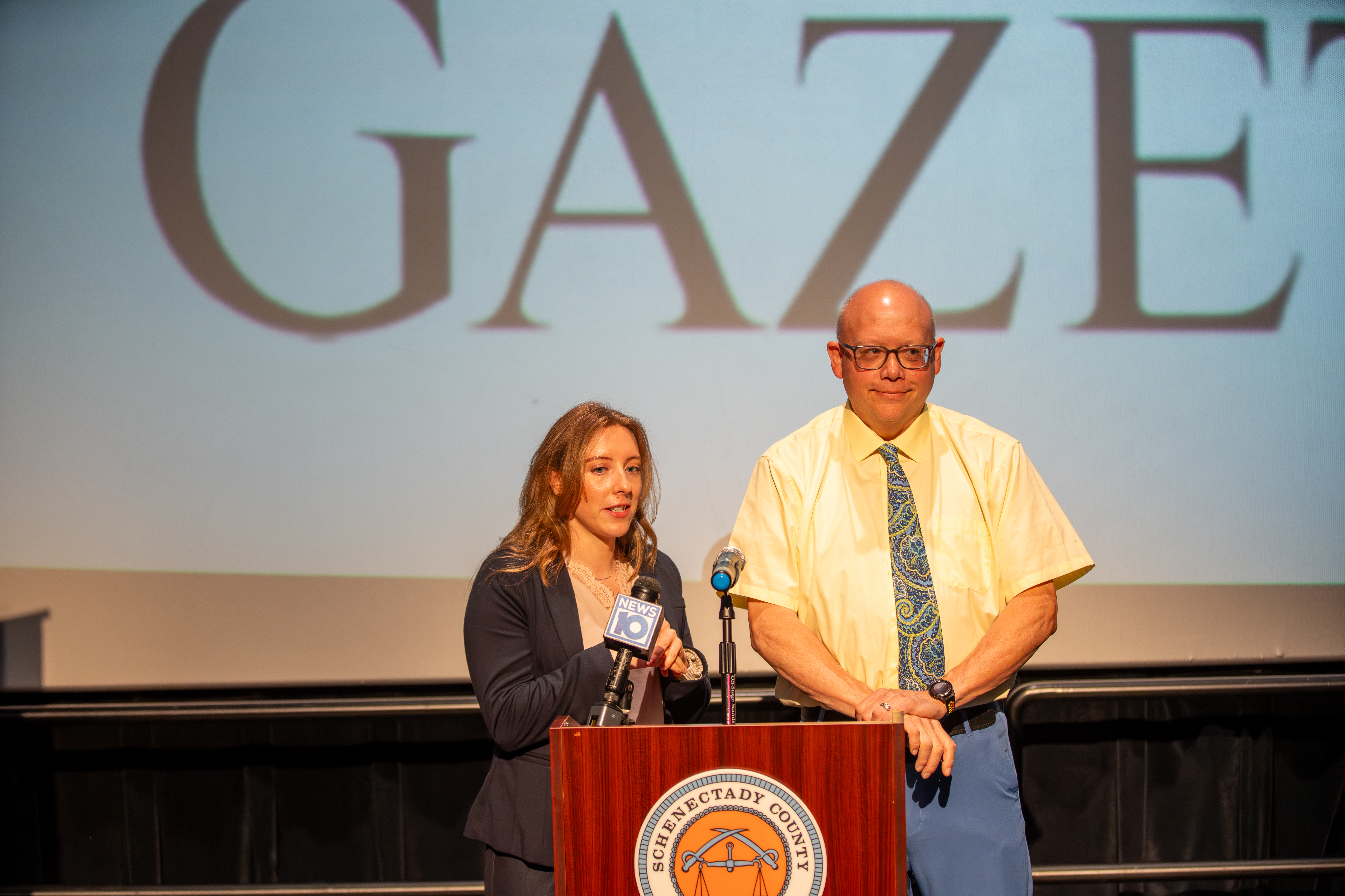 photo of Stan and Shen at the 2024 Schenectady County Holiday Parade Press Conference