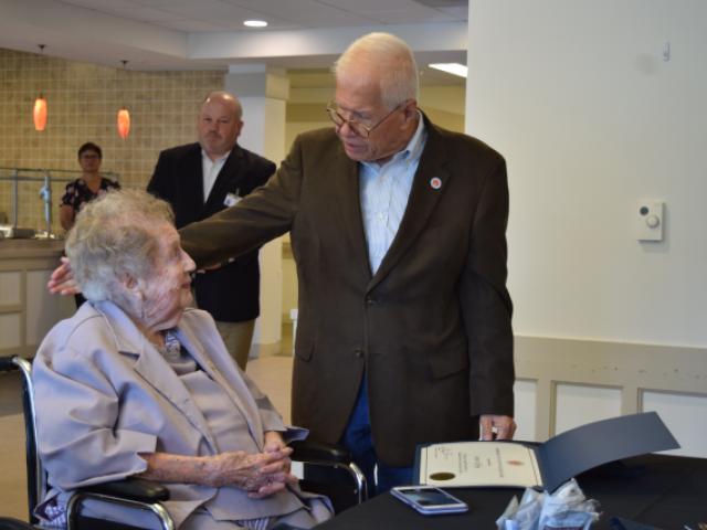 Photo of Schenectady County Legislature Chair Gary Hughes with Centenarian Jane Coffey