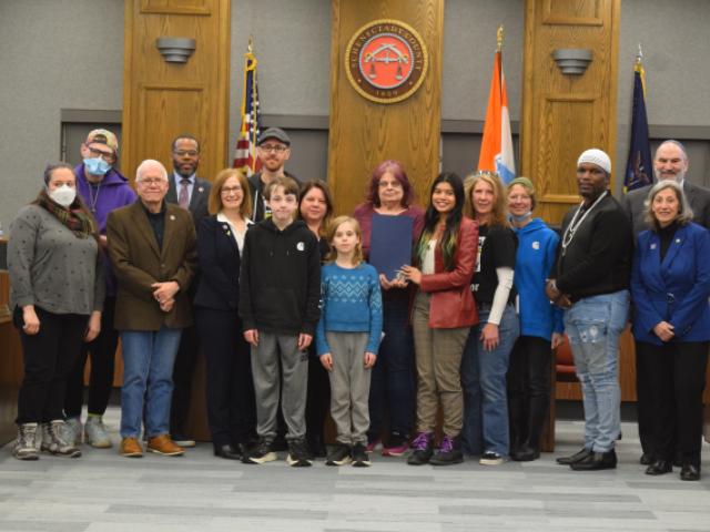 Photo of Legislators Hughes, McGill, and Ostrelich with members and advocates from the Schenectady County Food Council