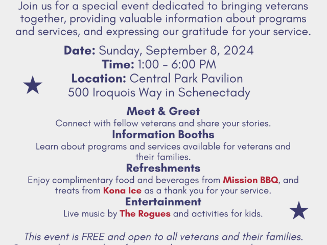 Flyer for Schenectady County Veterans Day Out event