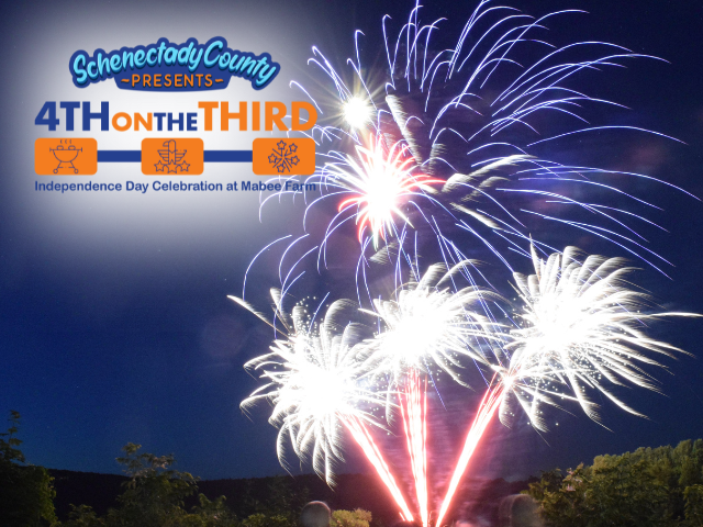 Schenectady County Presents 4th on the Third Logo with picture of fireworks
