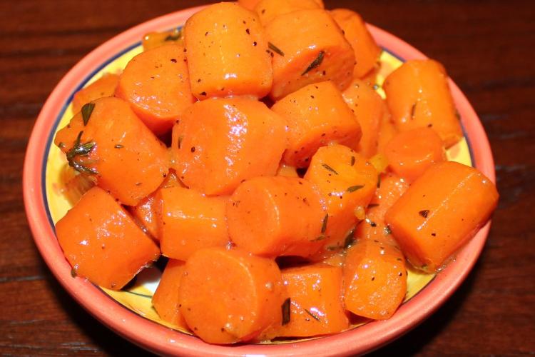plate of cut honey-glazed carrots.